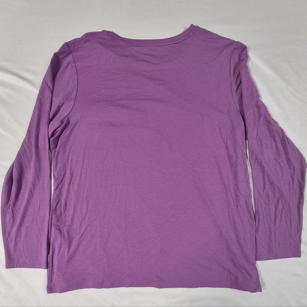 Chicos Foiled Touch of Cool Feather Print Long Sleeve Layering Tee Sz 3 XL - Picture 9 of 9